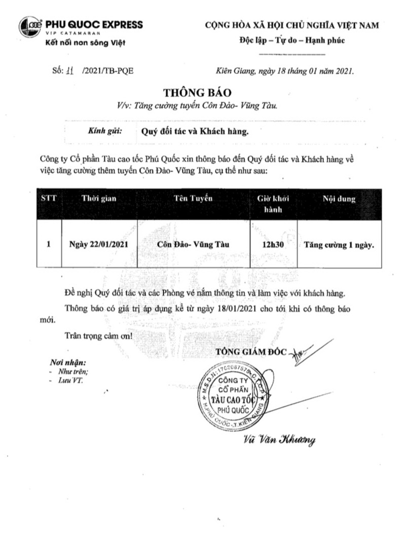 Tăng cường chuyến Côn Đảo về Vũng Tàu ngày 22/1/2021